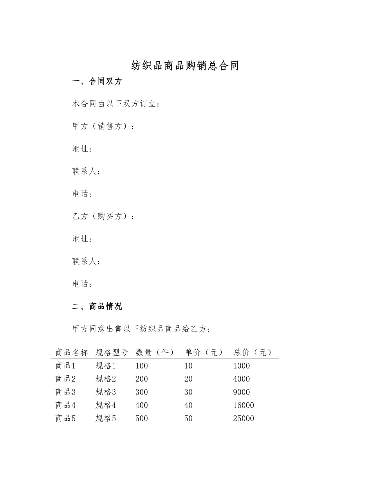 纺织品商品购销总合同