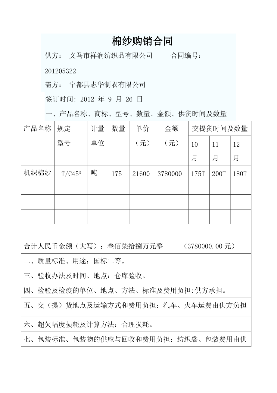 棉纱购销合同