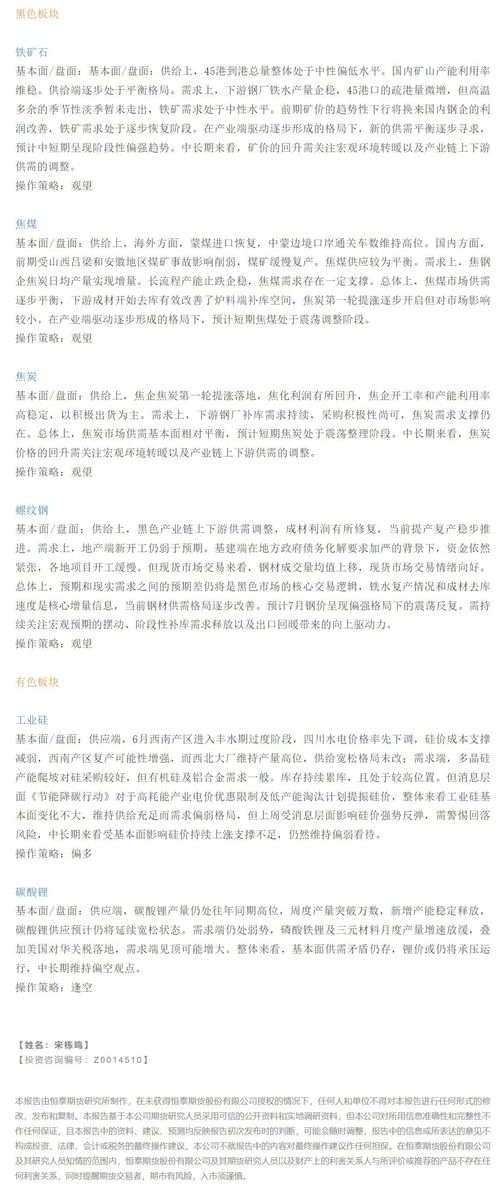 7月24日恒泰期货交易策略